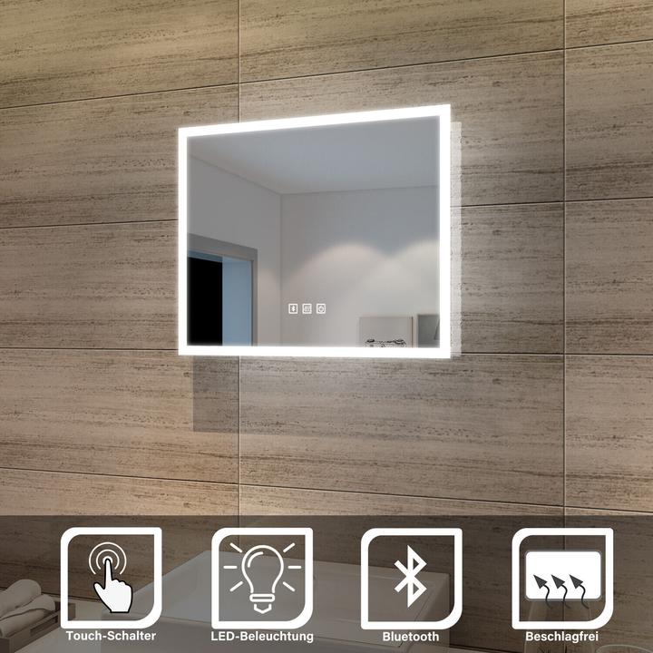 SONNI LED-Badezimmerspiegel, 60 x 50 cm, beschlagfrei, Wandspiegel mit Bluetooth-Lautsprecher, Kaltw (60 x 50 x 100 cm)