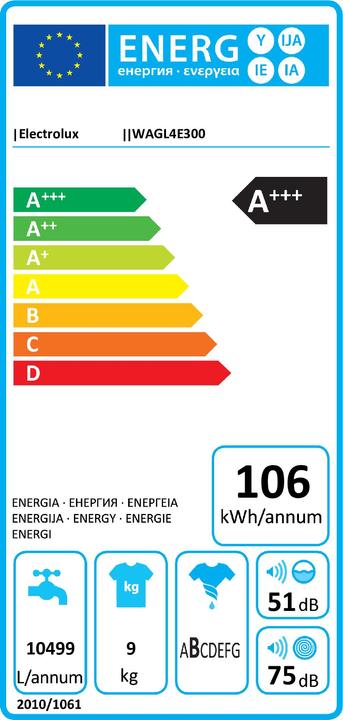Energy Label Electrolux Wagl4e300 (9 kg, Left)