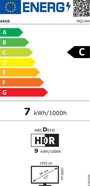 Energielabel ASUS ZenScreen MQ13AH (1920 x 1080 Pixels, 13.30")
