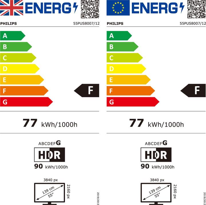 Energy Label Philips 55PUS8007 (55", PUS8007, LED, 4K, 2022)