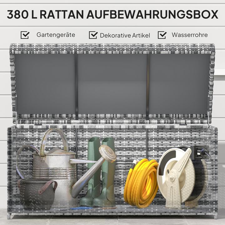 Produktbild Outsunny Rattan Auflagenbox Stahl, PE-Rattan Dunkelgrau