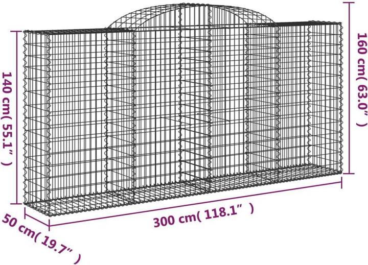 Produktbild VidaXL Gabionen mit Hochbogen 10 Stk 300x50x140/160cm Verzinktes Eisen
