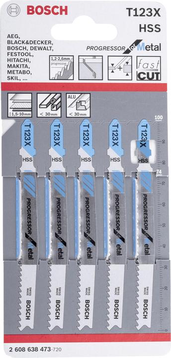 Actual product image Bosch Professional Zubehör PRO Metal thick and thin T123XF jigsaw blade, 100 mm, 5 pcs.
