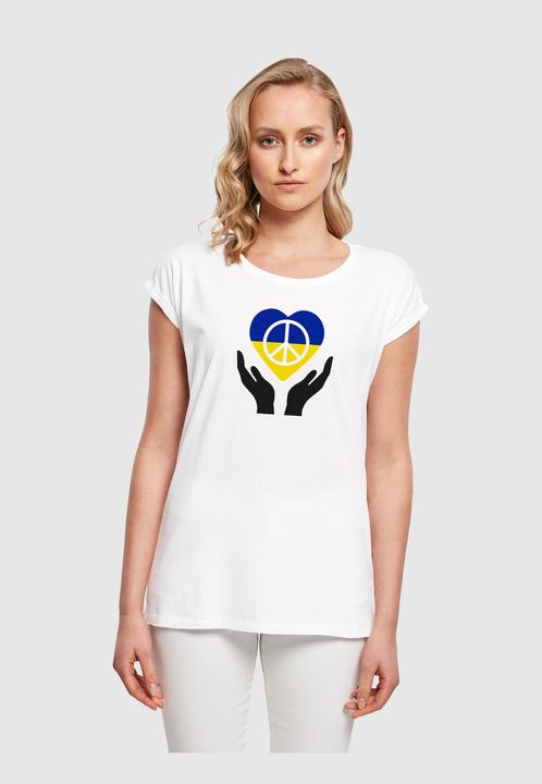Actual product image Merchcode Ladies Peace - Hand Peace Heart Extended Shoulder T-Shirt - 161423 (S)
