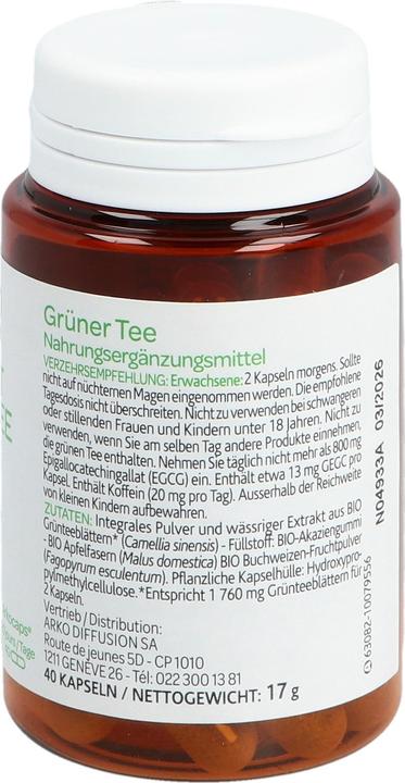 Nutritional values and ingredients Arkopharma Grüntee (40 Piece, Capsules, 40 g)