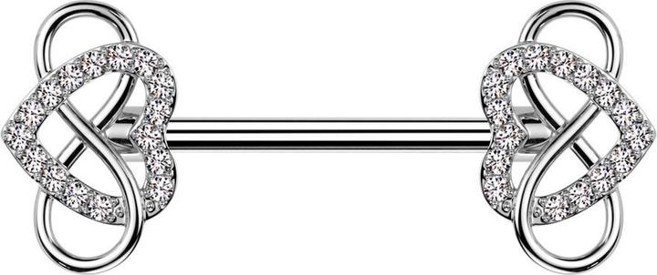 Star Piercing Barbell silber mit zwei Herz silber Kristalle silber und Unendlichkeit (Chirurgenstahl 316L, Messing)
