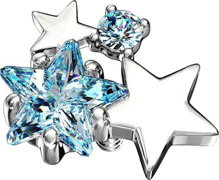 Star Piercing Dermal Anchor silber doppel Sternkristall aqua (Messing, Chirurgenstahl 316L)