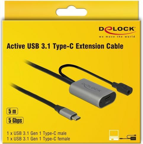 Image du produit Delock Câble d'extension USB 3.0 C - C actif amplifié, 5m (5 m, USB 3.1, 5 W)