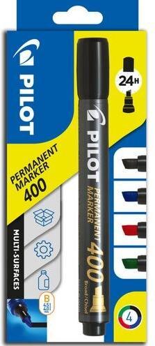 Produktbild Pilot Permanent-Marker 400, Keilspitze, 4er Etui (Farbig assortiert (schwarz, blau, rot, grün), 4 mm, 4 x)