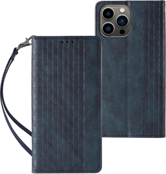 Produktbild Hurtel Magnetband-Hülle für iPhone 14 Pro Max Flip Wallet Mini Lanyard Stand Blau (Apple iPhone 14 Pro Max)