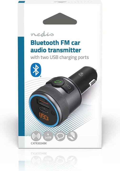 Actual product image Nedis Car Audio FM Transmitter - Fixed - Hands-free - 1" - Amber Screen - Bluetooth - PD 18 W/PD 2
