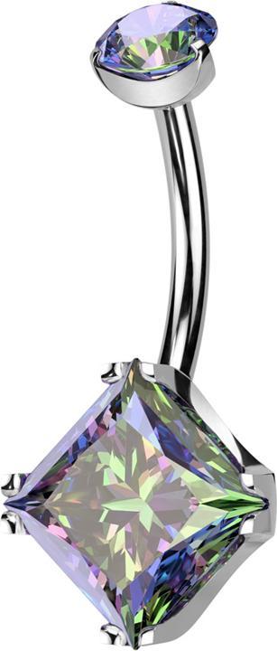 Hollywood Body Jewelry Banane Innengewinde silber runder Kristall dunkel multicolor gefasst und quadrat Kristall dunkel mul (ohne Messing, Titan G23)