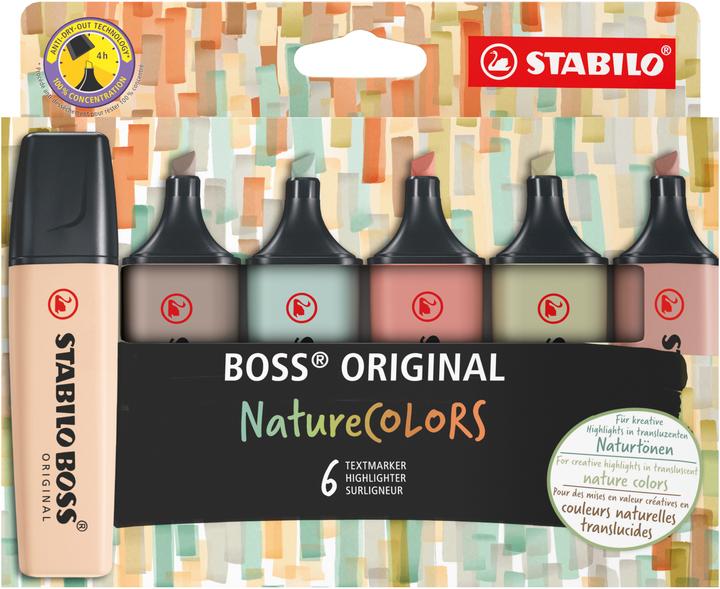 STABILO BOSS NATURE COLORS - Marqueurs lumineux (triés par couleur, 5 mm, 6 x)