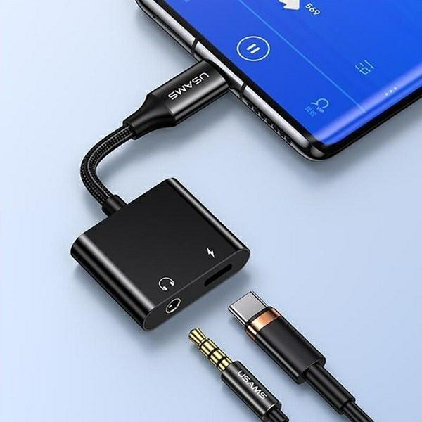 Actual product image Usams AU15 Adapter USB-C - jack 3.5m DAC + USB-C PD60W czarny/black SJ598YPTC01 (US-SJ598) (USB Type C, 3.5mm jack, USB Type C)