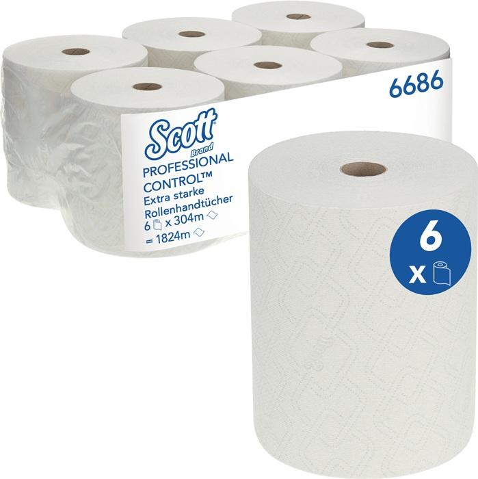 Productafbeelding Scott EXTRA STRONG witte rol handdoeken, 6 rollen van elk 304m (6 x)