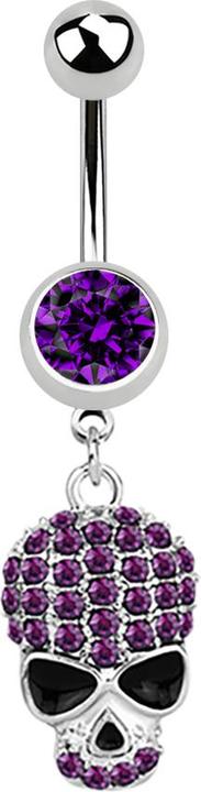 Star Piercing Banane silber mit Anhänger Schädel violett (ohne Messing, Chirurgenstahl 316L)
