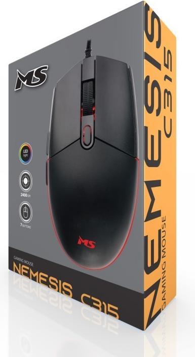 Actual product image MS Industrial Wired gaming mouse Nemesis C315 2400 DPI programmable buttons black (Cable)