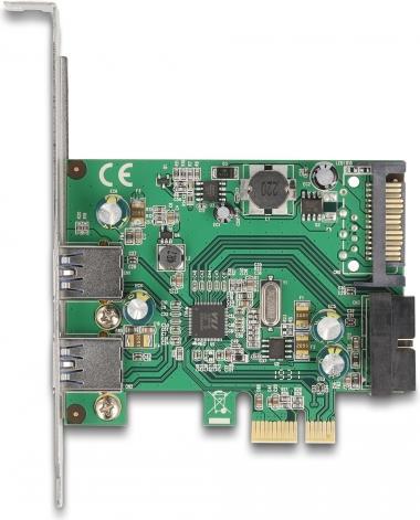 Actual product image Delock PCI Express x1 card to 2 x external USB 3.2 Gen 1 Type-A + 1 x internal 19 pin USB male connector