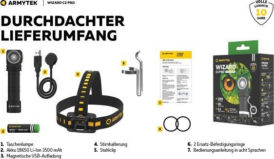Image du produit ArmyTek Wizard C2 Pro v4 Magnet USB+ABM01+18650 / XHP50.2 White / 2500 lm / TIR 70°:120° / 1x1865... (11.20 cm, 2500 lm)