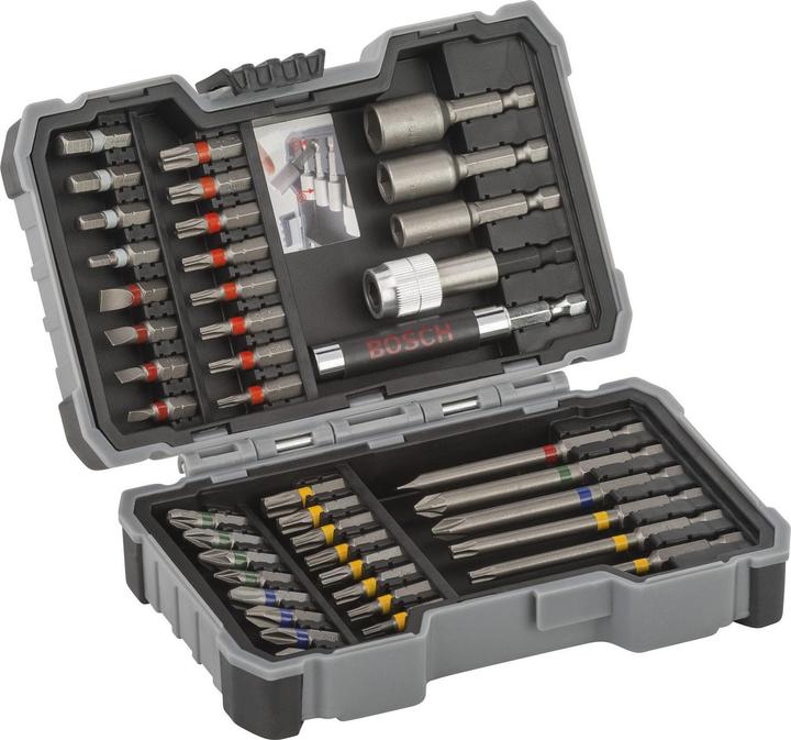 Produktbild Bosch Professional Zubehör Bits-Satz mit Klingenhalter - 43 Stk (Innensechsrund TX M10, Innensechsrund TX M15, Innensechsrund TX M20, Innensechsrund TX M30, Kreuz Phillips PH M1, Kreuz Phillips PH M2, Innensechsrund TX M25, Innensechsrund TX M27, Innensechsrund TX M40, Kreuz Pozidriv PZ M1, Kreuz Pozidriv PZ M2, Kreuz Phillips PH M3, Kreuz Pozidriv PZ M3)