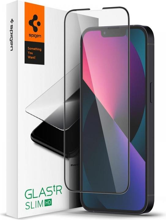 Actual product image Spigen tempered glass Glas.TR Slim FC for iPhone 13 Mini black (1 Piece, Apple iPhone 13 mini)