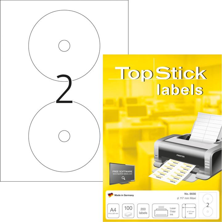 Actual product image TopStick CD labels maxi, diameter: 117 mm, white for inkjet, laser printers and copiers