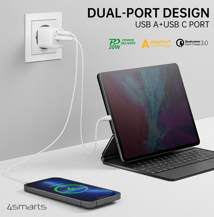 Immagine prodotto 4smarts Caricabatterie da rete VoltPlug Duos Mini PD 20W e cavo USB-C 1,5m bianco (20 W)