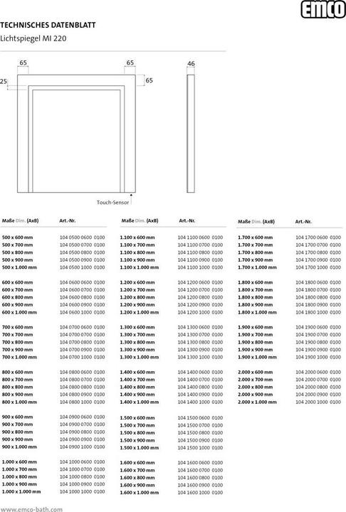 Actual product image Emco MI 220 LED light mirror, three light cut-outs, concealed sensor switch, width: 1900mm, 1041900 (190 x 16 cm)