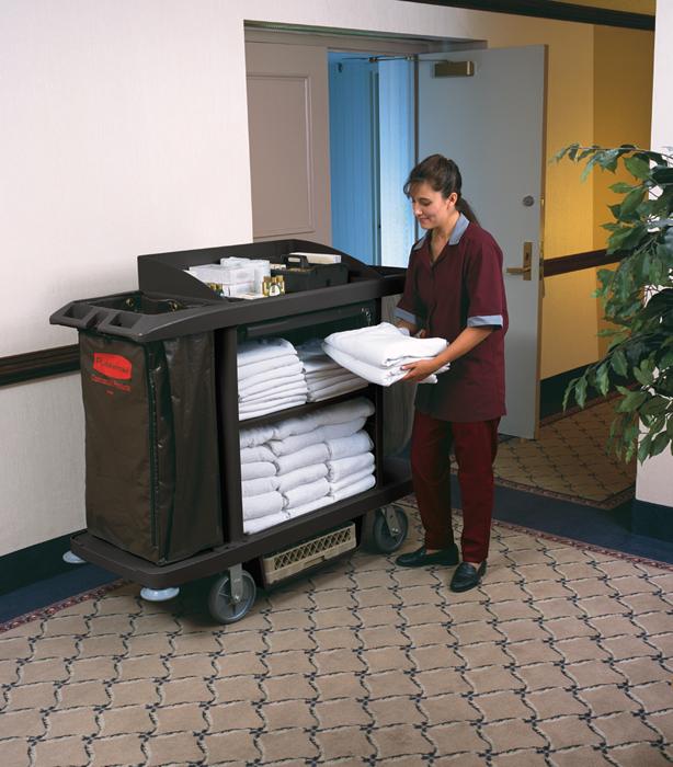 Produktbild Rubbermaid Hotelwagen gross Schwarz aus Kunststoff mit Beutelhalter (1 Stk.)