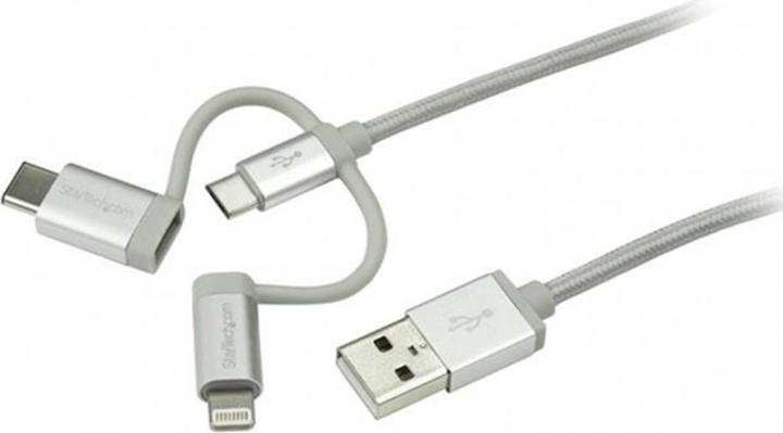 Actual product image StarTech USB Lightning Cable - USB-C Micro-B Charging Cable - 1m - braided - Silver - USB to Lightning (1 m, USB 2.0)