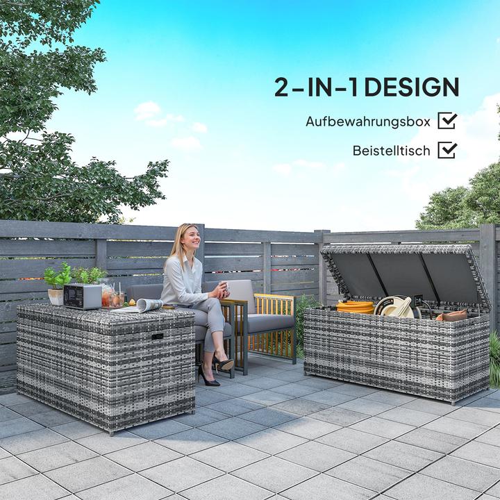 Produktbild Outsunny Rattan Auflagenbox Stahl, PE-Rattan Dunkelgrau