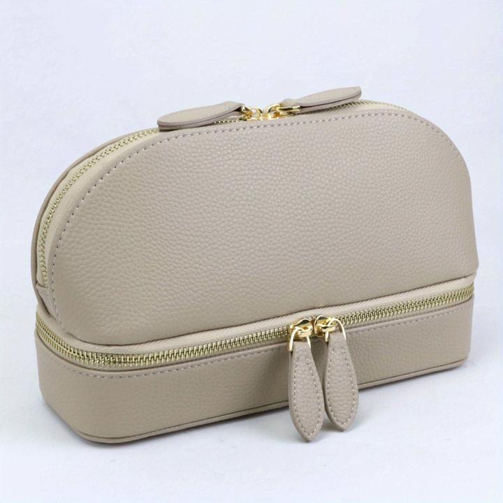Produktbild Only-Bags.Store Grosse Kapazität Double Layer Makeup Tasche, Schmuck-Box solide Farbe PU-Leder modische Shell-Typ