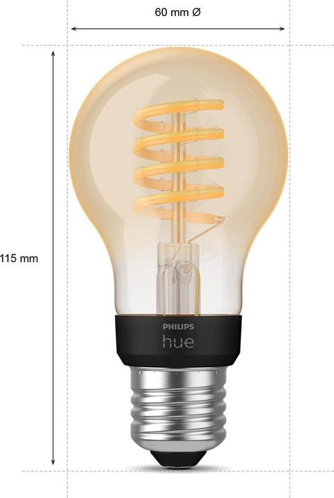 Produktbild Philips Hue E27 - Filament Lampe (E27, 7 W, 550 lm, 3 x, G)