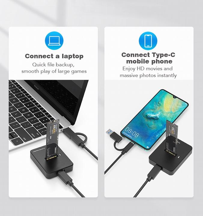 Produktbild Gembird Desktop USB Type-C M.2 SATA & NVME SSD drive docking station (M.2)