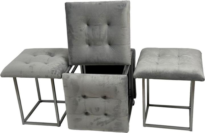 Productafbeelding Go Gift Puff transformer 5in1 - 5 krukjes in 1 poef grijs fluweel