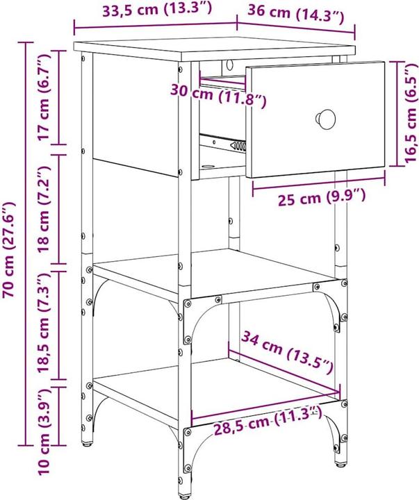 Produktbild VidaXL Nachttisch (34 x 70 cm)