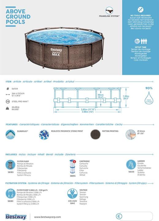 Produktbild Bestway Steel Pro Max Pool Set Deluxe (Ø 366 x 100 cm)