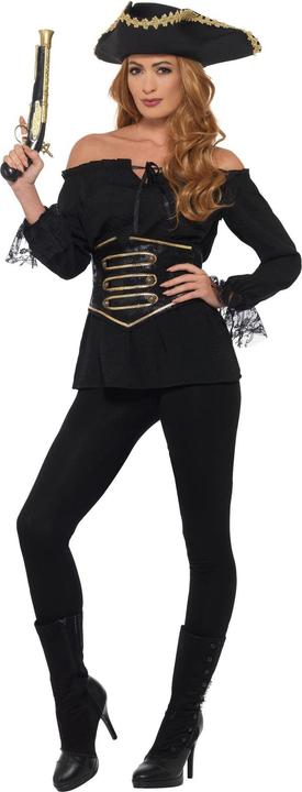 Image du produit Smiffys Chemise pirate de luxe, femme Noir, avec lacets (M)