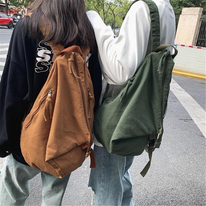 Produktbild Only-Bags.Store Solide Farbe Canvas Rucksack, Casual Student Rucksack, grosse Kapazität Rucksack, Reise-Rucksack
