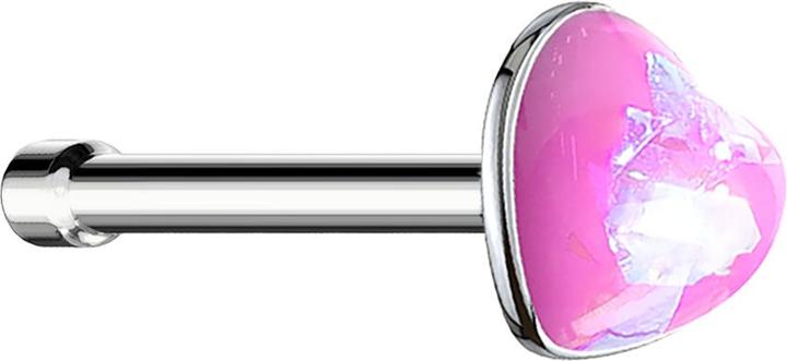 Star Piercing Nasenstecker gerade silber mit Opal Herz pink (Chirurgenstahl 316L, ohne Messing)
