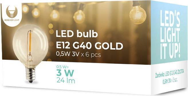 Forever Light LED-Glühbirne E12 G40 0,5W 3V 24lm gold 6pcs (E12, 24 lm, 6 x)