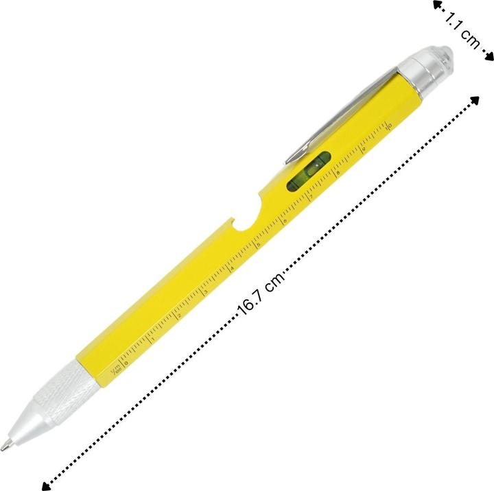 Produktbild Hermex 8in1 Multi-Kugelschreiber Multifunktionsstift Touchpen Wasserwaage Schraubendreher (8 Funktionen)