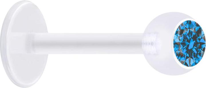 Produktbild Star Piercing Micro Labret transparent mit Kugel und Kristall hellblau (ohne Messing, Bioflex)