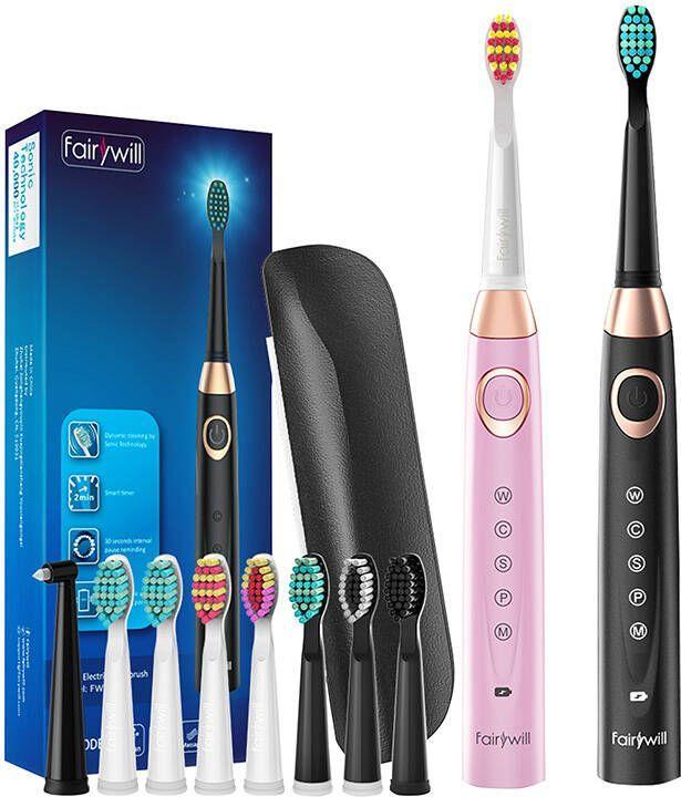 Actual product image Fairywill Sonic toothbrushes with head set and case FW-508 (Black and pink) (Sonic toothbrush)
