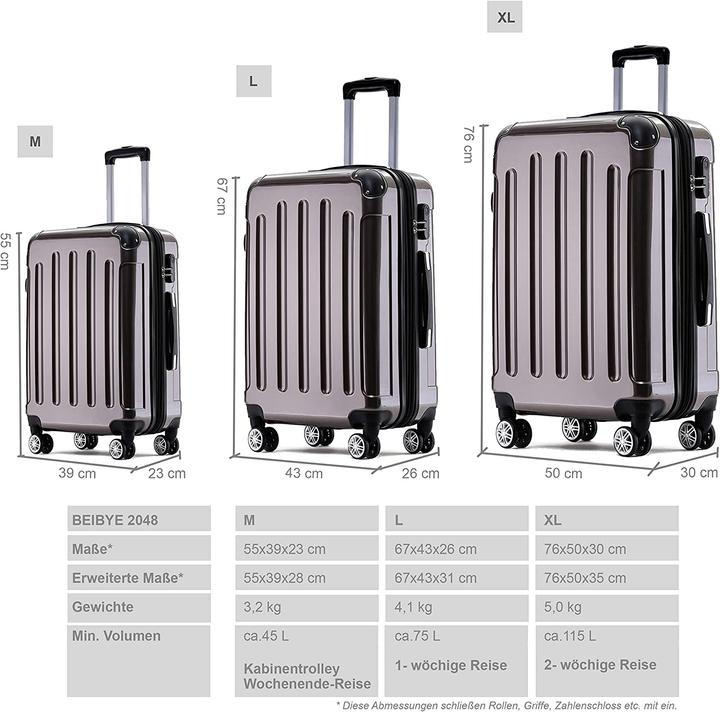 Produktbild Beibye 2048 Hartschale Trolley Koffer, Coffee L (75 l, L (90 - 115l))
