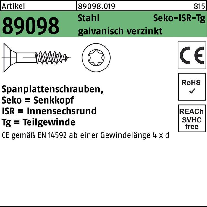 Productafbeelding Spaanplaatschroef R 89098 SEKO binnenzeskant TG 5 x 80/48 -T25 Verzinkt staal (500 Schroeven per stuk)
