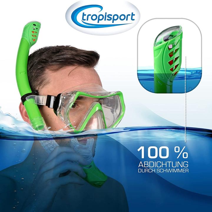 Produktbild Tropisport Premium Schnorchelset mit Schnorchel und Taucherbrille – Inkl. bruchfreier Anti Fog Tau