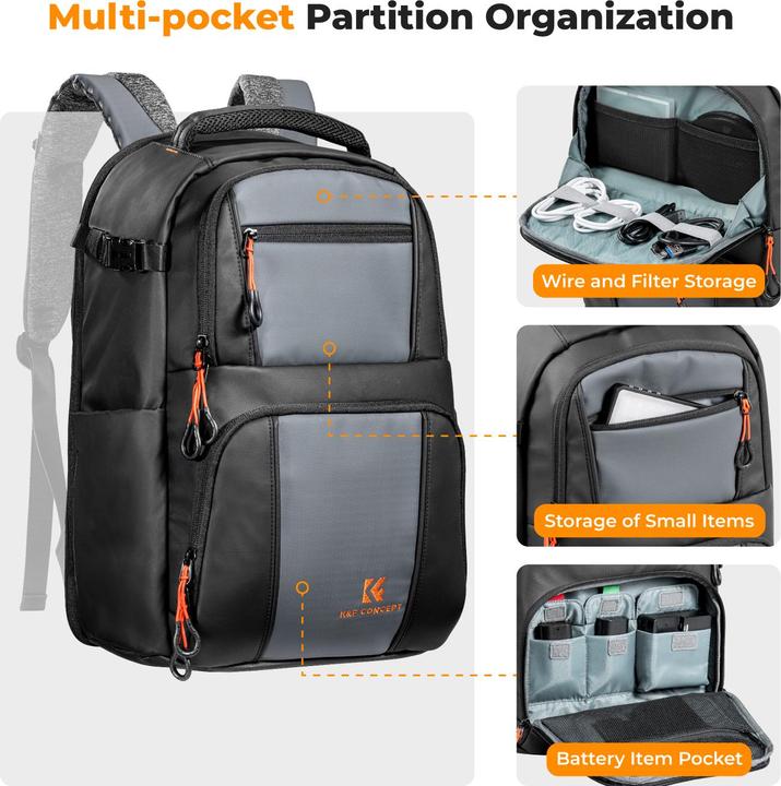 Immagine prodotto K&F Concept Zaino 30L Nature Wander 09 (nero e grigio) (Borsa a tracolla per fotocamera, 25 l)