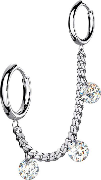 Star Piercing Ohrring silber Kette mit Ohrring und drei Kristalle (ohne Messing, Chirurgenstahl 316L)
