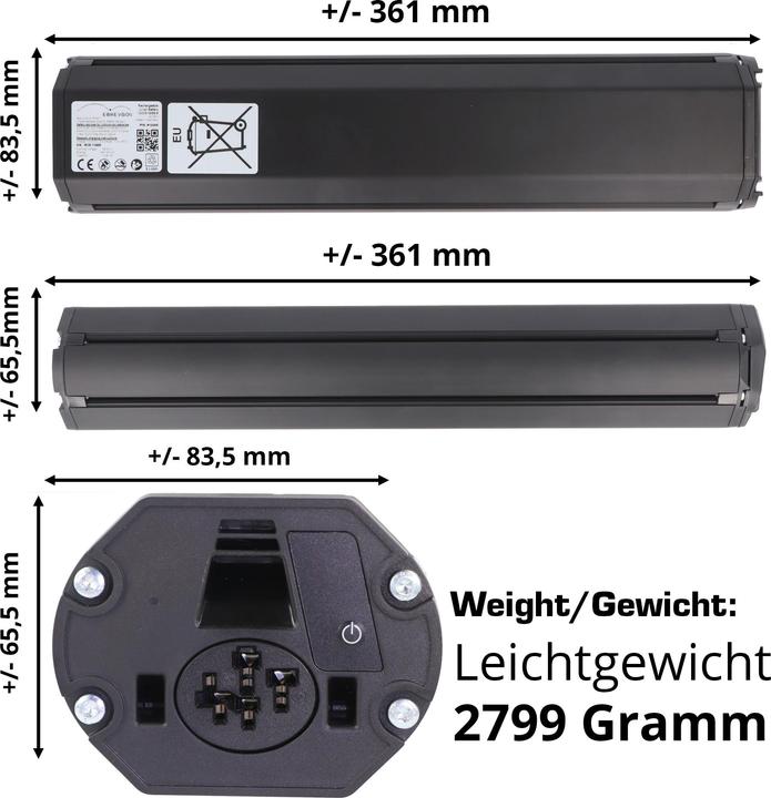 Produktbild E-Bike-Vision Akku Bosch Active (Plus) / Performance (CX) Intube horizontal (461 Wh, E-Bike Akku)